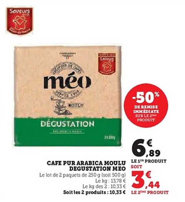CAFE PUR ARABICA MOULU DEGUSTATION MEO