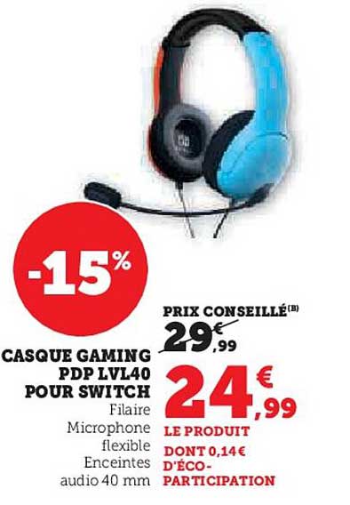 CASQUE GAMING PDP LVL40 POUR SWITCH