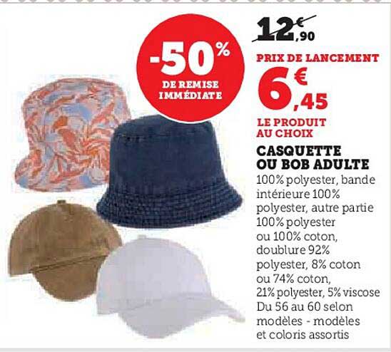 CASQUETTE OU BOB ADULTE