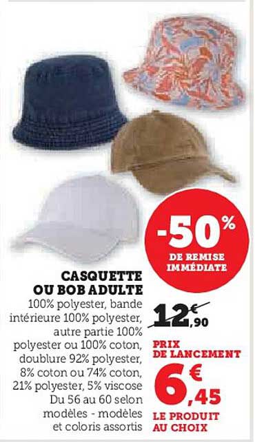 CASQUETTE OU BOB ADULTE