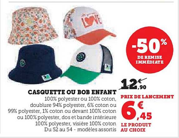 CASQUETTE OU BOB ENFANT