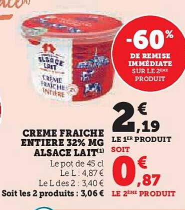CRÈME FRAICHE ENTIERÈE 32% MG ALSACE LAIT