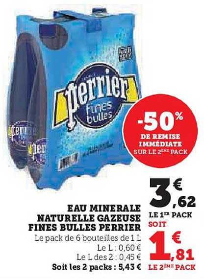 EAU MINERALE NATURELLE GAZEUSE FINES BULLES PERRIER