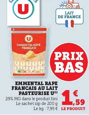 Emmental râpé français au lait pasteurisé U