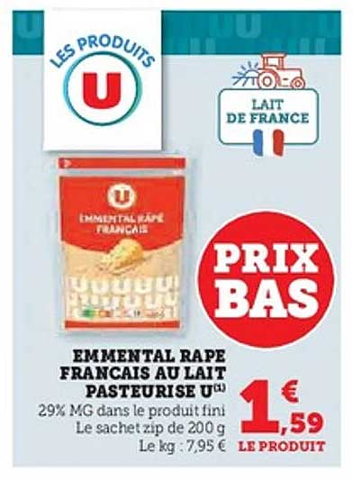 Emmental Râpé Français au Lait Pasteurisé U