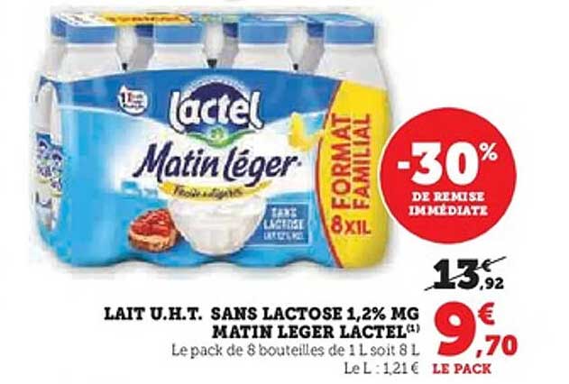 LAIT U.H.T. SANS LACTOSE 1,2% MG MATIN LEGER LACTEL