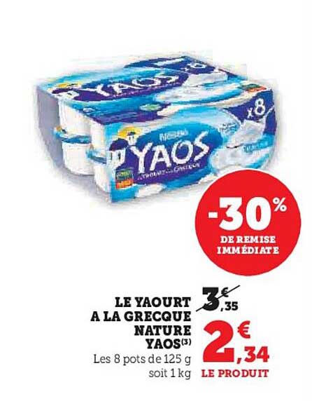 LE YAOURT A LA GRECQUE NATURE YAOS
