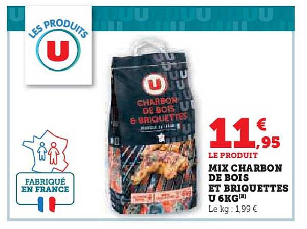 MIX CHARBON DE BOIS ET BRIQUETTES U 6KG®