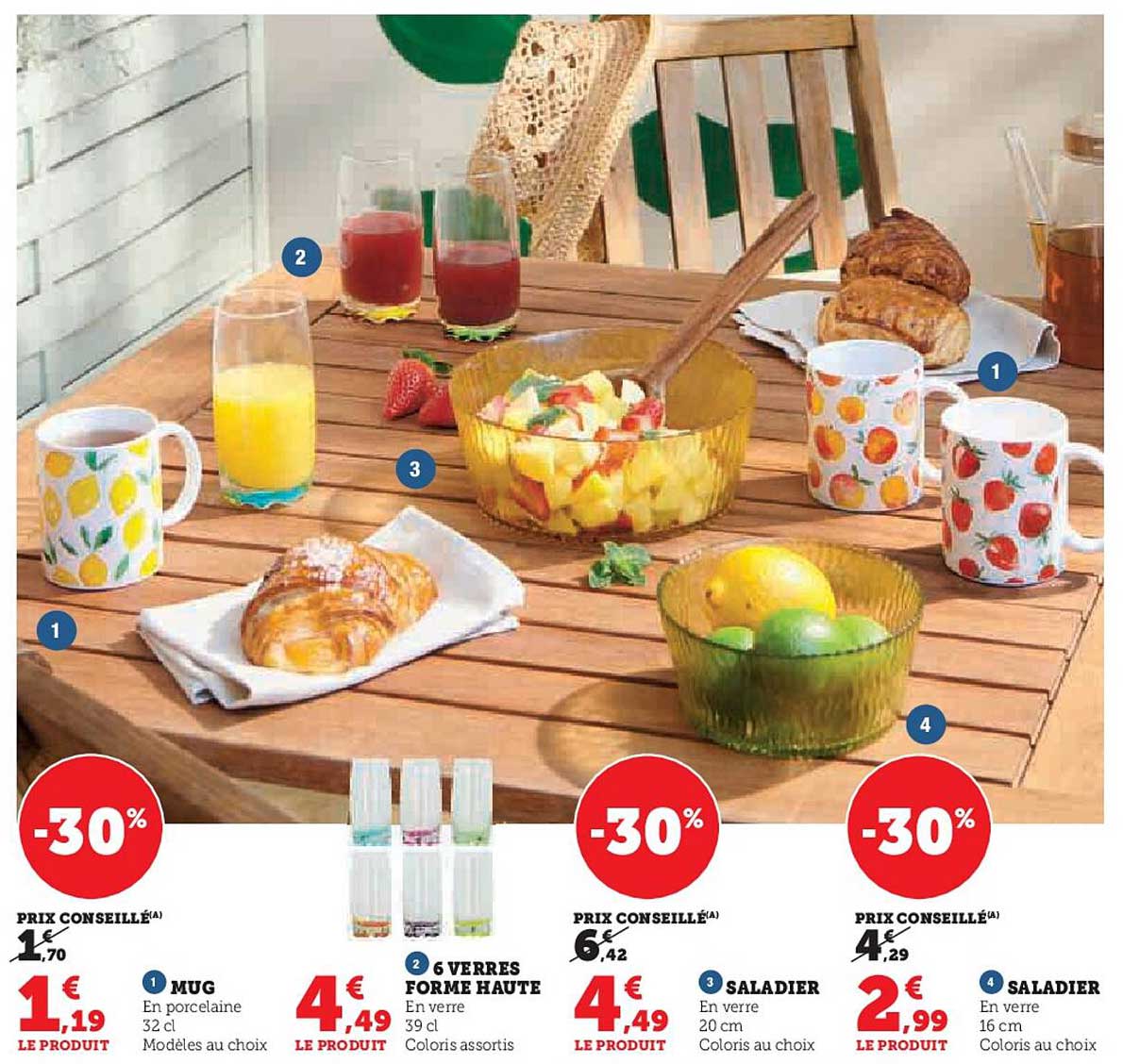 Mug en porcelaine et Verres haute forme à prix réduit