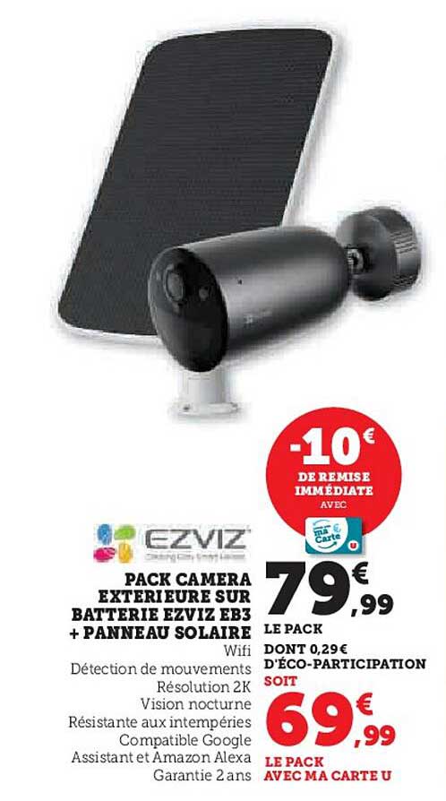 PACK CAMERA EXTÉRIEURE SUR BATTERIE EZVIZ EB3 + PANNEAU SOLAIRE