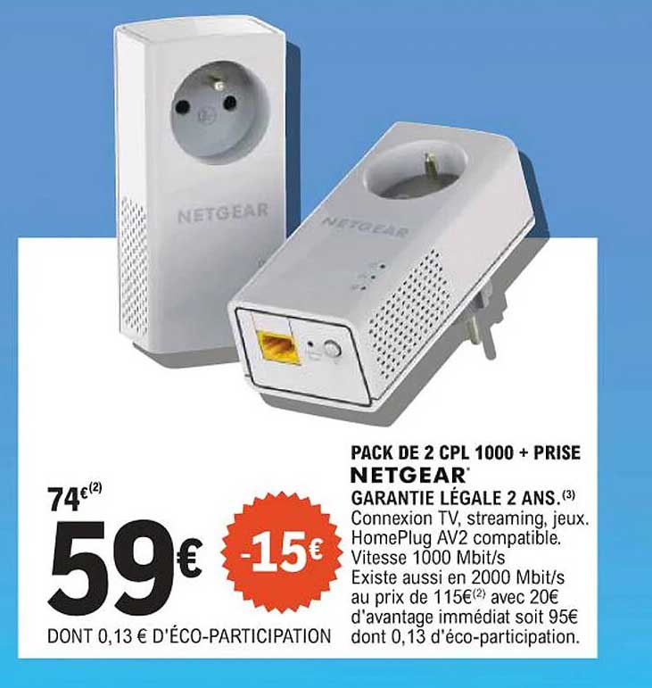 PACK DE 2 CPL 1000 + PRISE NETGEAR