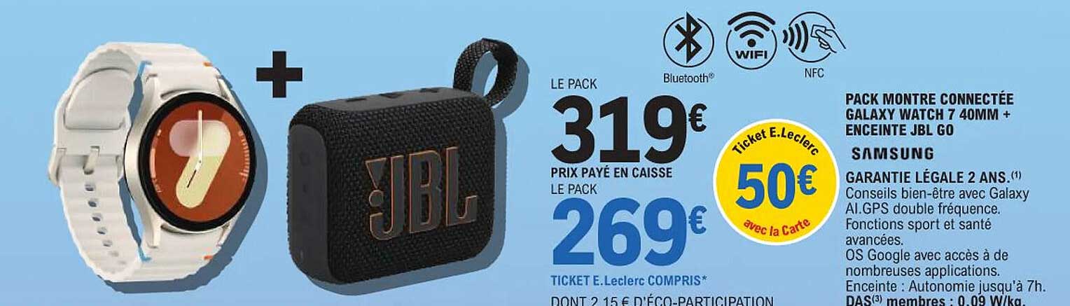 PACK MONTRE CONNECTÉE GALAXY WATCH 7 40MM + ENCEINTE JBL GO
