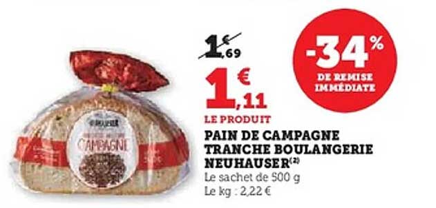 PAIN DE CAMPAGNE TRANCHE BOULANGERIE NEUHAUSER