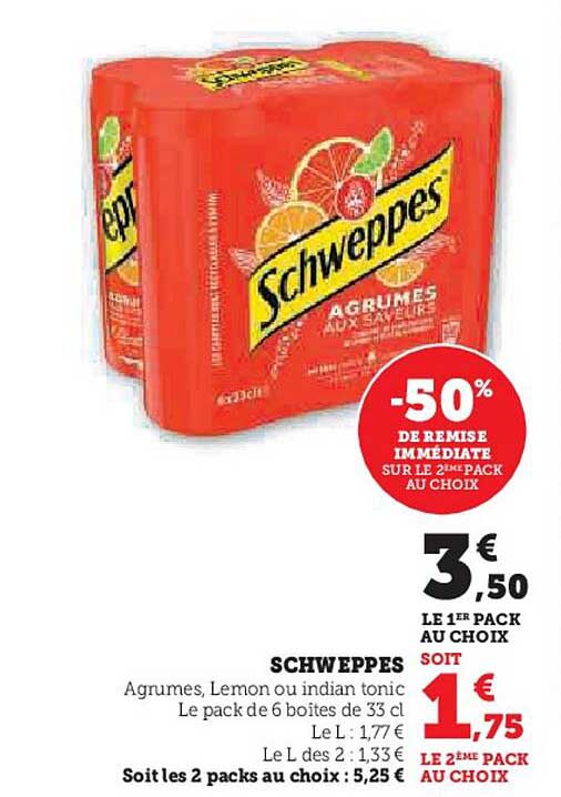 SCHWEPPES Agrumes, Lemon ou Indian Tonic