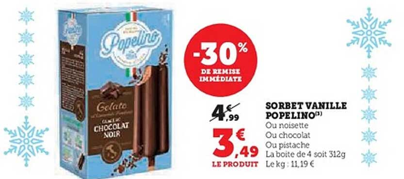 SORBET VANILLE POPELINO (ou noisette, ou chocolat, ou pistache)