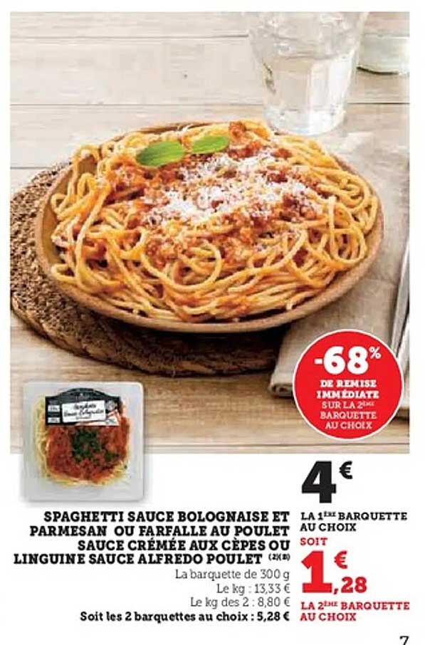 SPAGHETTI SAUCE BOLOGNAISE ET PARMESAN OU FARFOUILLE AU POULET