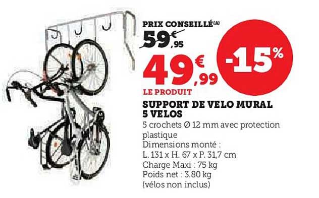 SUPPORT DE VELO MURAL 5 VELOS