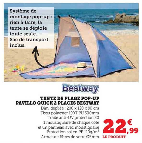 TENTE DE PLAGE POP-UP PAVILLO QUICK 2 PLACES BESTWAY