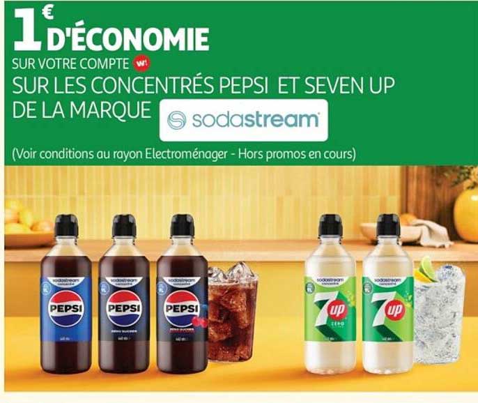 1€ d'économie sur votre compte W! sur les concentrés Pepsi et Seven Up de la marque Sodastream