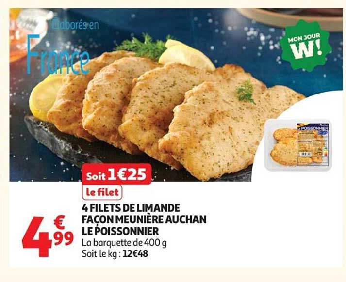 4 FILETS DE LIMANDE FAÇON MEUNIÈRE AUCHAN LE POISSONNIER