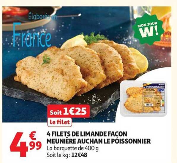 4 FILETS DE LIMANDE FAÇON MEUNIÈRE AUCHAN LE POISSONNIER