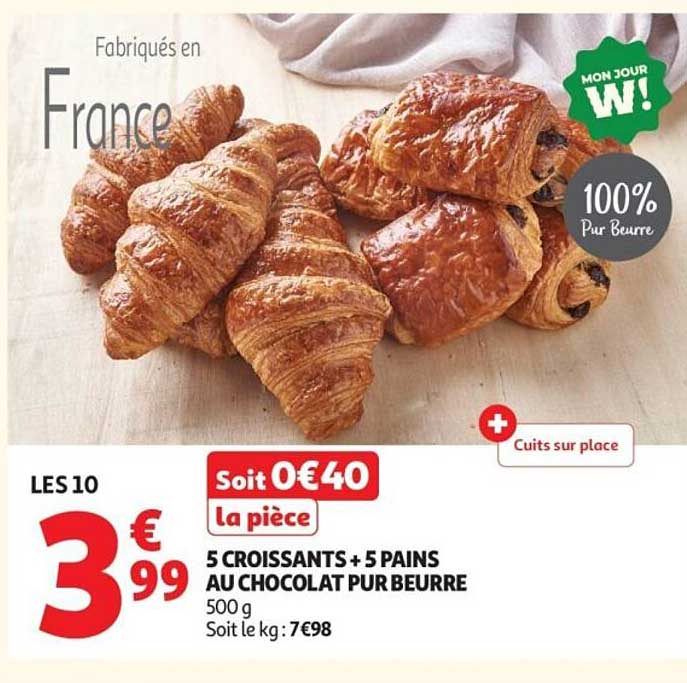 5 CROISSANTS + 5 PAINS AU CHOCOLAT PUR BEURRE
