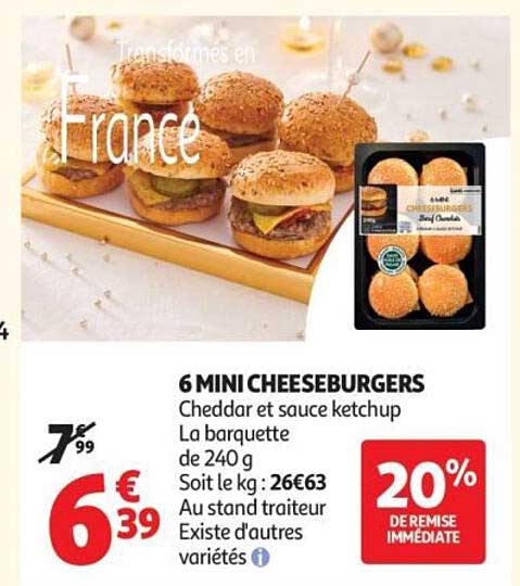 6 MINI CHEESEBURGERS Cheddar et sauce ketchup