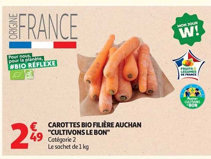 CAROTTES BIO FILIÈRE AUCHAN "CULTIVONS LE BON"
