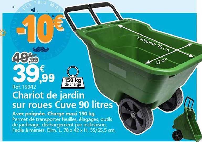 Chariot de jardin sur roues Cuve 90 litres