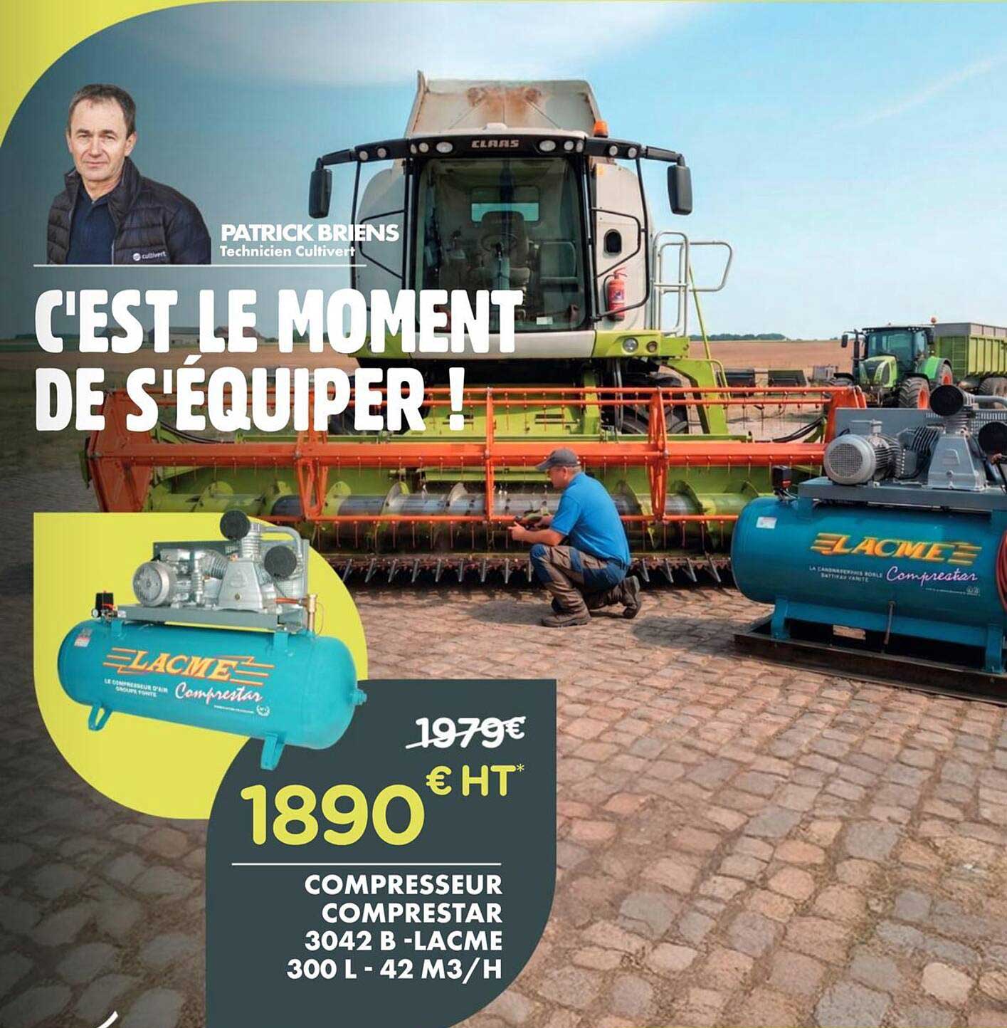 COMPRESSEUR COMPRESTAR 3042 B - LACME 300 L - 42 M3/H