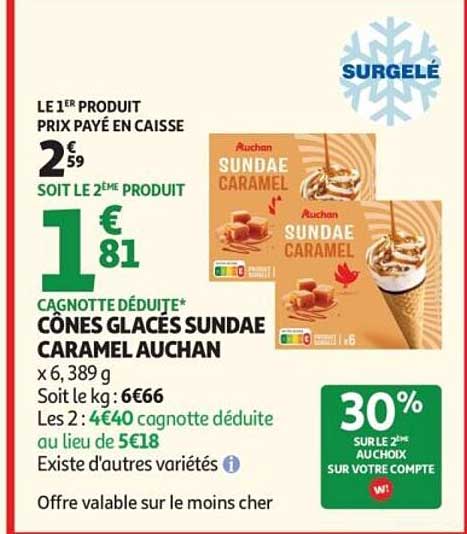 CÔNES GLACÉS SUNDAE CARAMEL AUCHAN