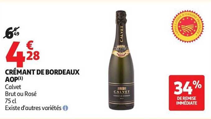 CRÉMANT DE BORDEAUX AOP(1) Calvet Brut ou Rosé 75 cl Existe d'autres variétés