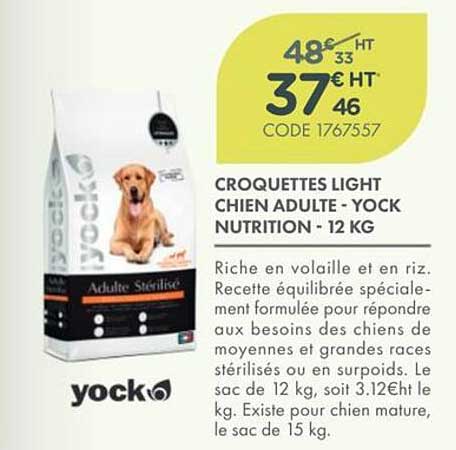CROQUETTES LIGHT CHIEN ADULTE - YOCK NUTRITION - 12 KG