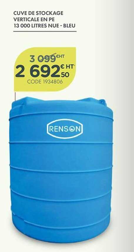 CUVE DE STOCKAGE VERTICALE EN PE 13 000 LITRES NUE - BLEU