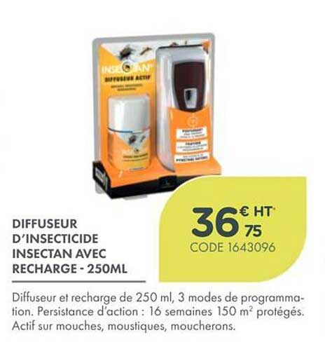 DIFFUSEUR D'INSECTICIDE INSECTAN AVEC RECHARGE - 250ML