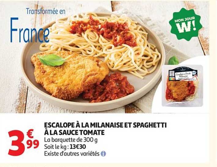 ESCALOPE À LA MILANAISE ET SPAGHETTI À LA SAUCE TOMATE