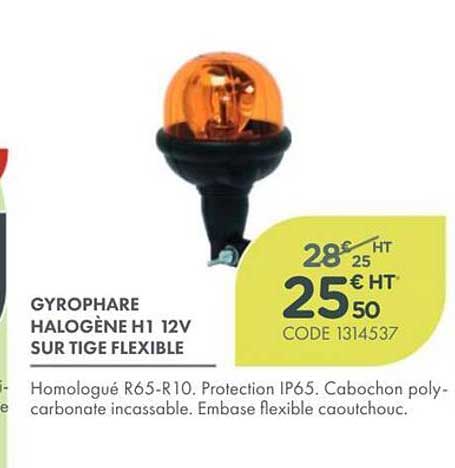 GYROPHARE HALOGÈNE H1 12V SUR TIGE FLEXIBLE