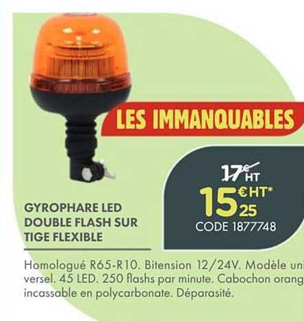 GYROPHARE LED DOUBLE FLASH SUR TIGE FLEXIBLE