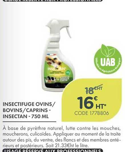 INSECTIFUGE OVINS/ BOVINS/ CAPRINS - INSECTAN - 750 ML