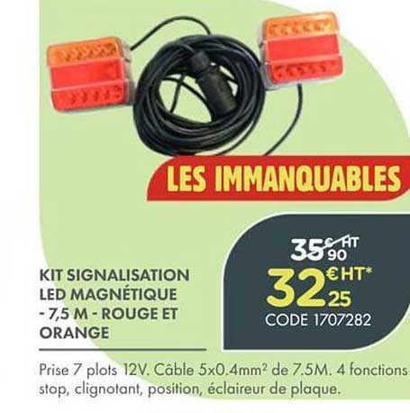 KIT SIGNALISATION LED MAGNÉTIQUE - 7,5 M - ROUGE ET ORANGE