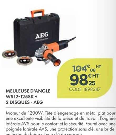 MEULEUSE D’ANGLE WS12-125SK + 2 DISQUES - AEG
