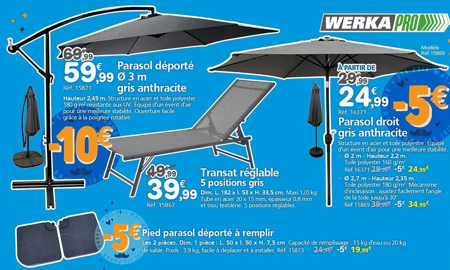 Parasol déporté Ø 3 m gris anthracite