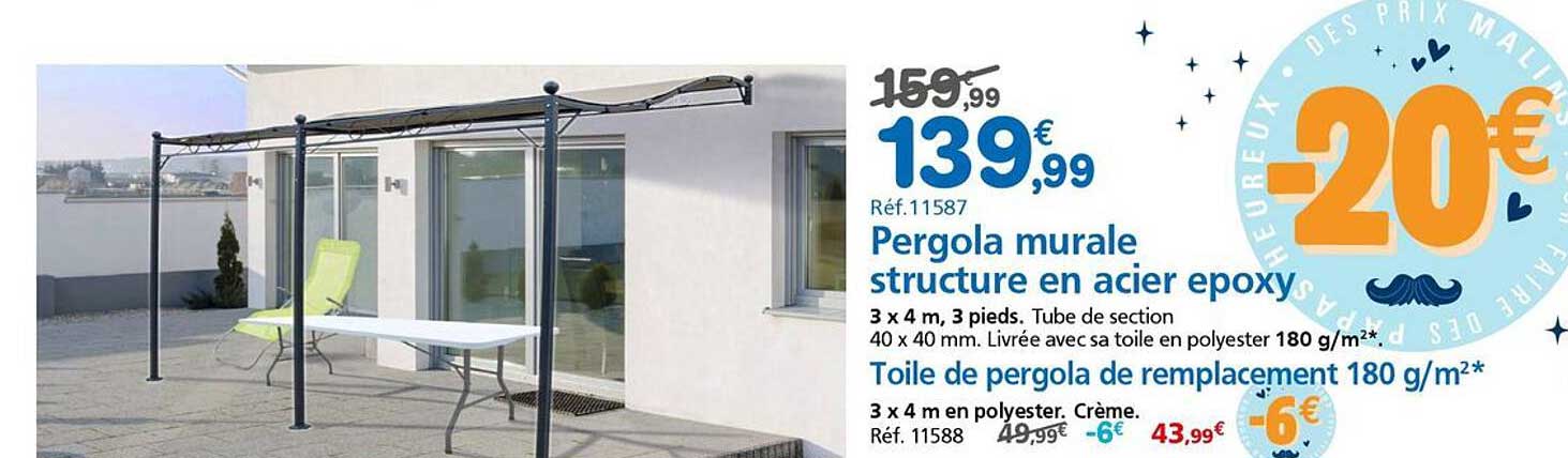 Pergola murale structure en acier epoxy