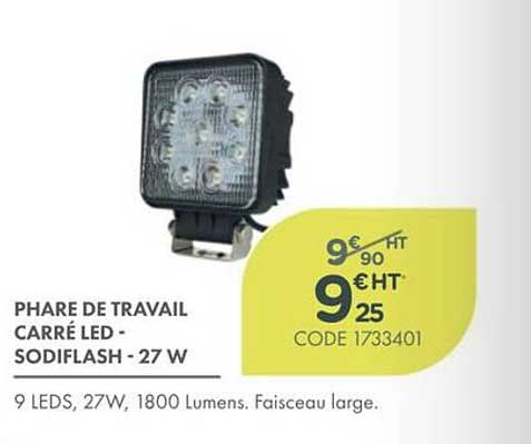 PHARE DE TRAVAIL CARRÉ LED - SODIFLASH - 27 W