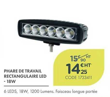 PHARE DE TRAVAIL RECTANGULAIRE LED - 18W