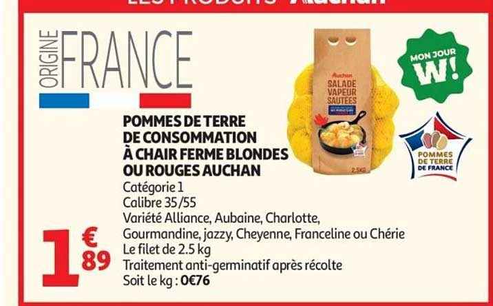 POMMES DE TERRE DE CONSOMMATION À CHAIR FERME BLONDES OU ROUGES AUCHAN