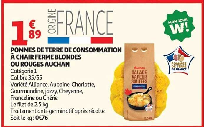 POMMES DE TERRE DE CONSOMMATION À CHAIR FERME BLONDES OU ROUGES AUCHAN