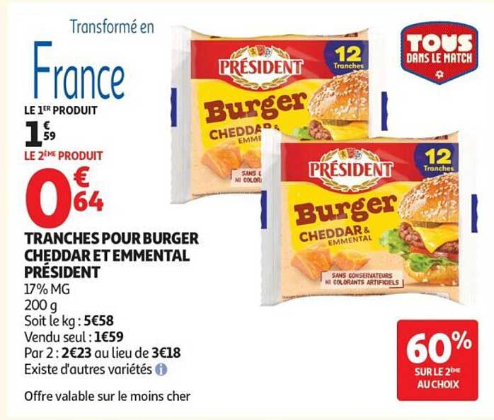Tranches pour burger cheddar et emmental Président