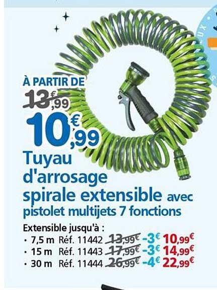 Tuyau d'arrosage spirale extensible avec pistolet multijets 7 fonctions