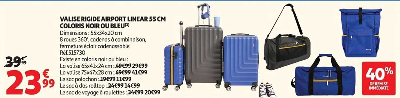 VALISE RIGIDE AIRPORT LINEAR 55 CM COLORIS NOIR OU BLEU(1)